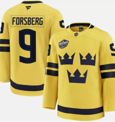 Filip Forsberg Jersey 9 Sweden Yellow 2025 4 Nations Face-off Stitched