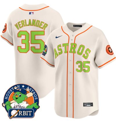Justin Verlander Jersey 35 Astros Orbit Patch Vapor Premier Limited V2 Stitched Cream