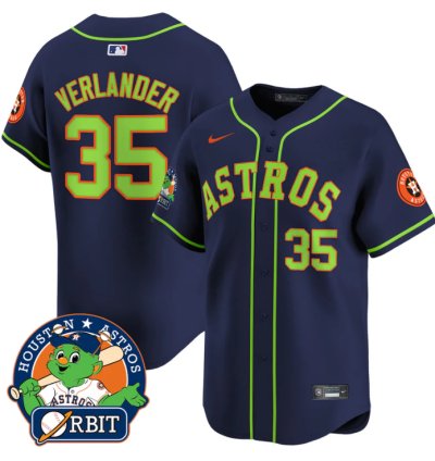 Justin Verlander Jersey 35 Astros Orbit Patch Vapor Premier Limited V2 Stitched Navy