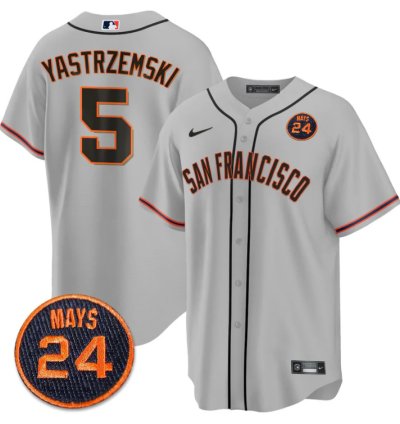 Mike Yastrzemski Jersey 5 San Francisco Giants 24 Willie Mays Patch 2024 Premier Gray