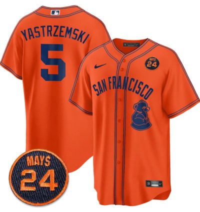 Mike Yastrzemski Jersey 5 San Francisco Giants 24 Willie Mays Patch 2024 Premier Orange Limited