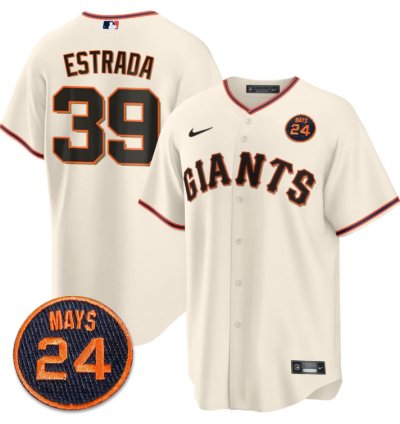 Thairo Estrada Jersey 39 San Francisco Giants 24 Willie Mays Patch 2024 Premier Cream Home