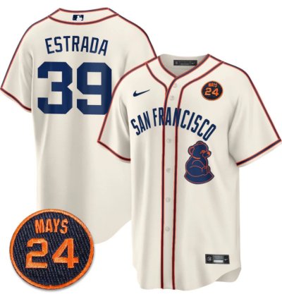Thairo Estrada Jersey 39 San Francisco Giants 24 Willie Mays Patch 2024 Premier Cream