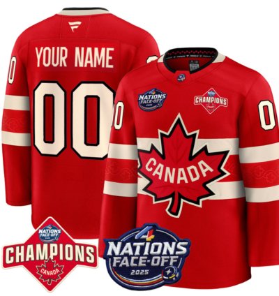Mens Custom Canada Jersey 4 Nations Face-off 2025 Champions Patch Stitched Red