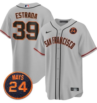 Thairo Estrada Jersey 39 San Francisco Giants 24 Willie Mays Patch 2024 Premier Gray