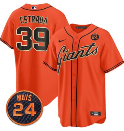 Thairo Estrada Jersey 39 San Francisco Giants 24 Willie Mays Patch 2024 Premier Orange
