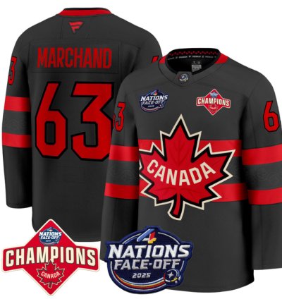 Mens Brad Marchand Jersey 63 Canada 4 Nations Face-off 2025 Champions Black