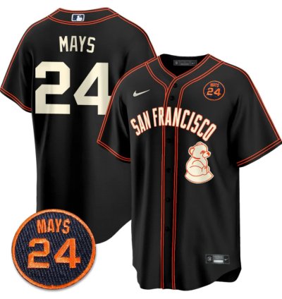 Willie Mays Jersey 24 San Francisco Giants 24 Mays Patch 2024 Vapor Premier Limited Black Limited