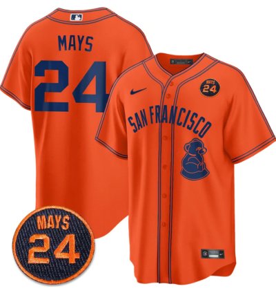 Willie Mays Jersey 24 San Francisco Giants 24 Mays Patch 2024 Vapor Premier Limited Orange Limited