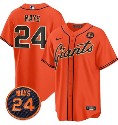 Willie Mays Jersey 24 San Francisco Giants 24 Mays Patch 2024 Vapor Premier Limited Orange