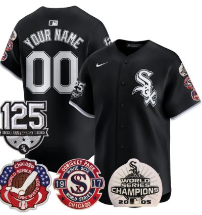 Custom Chicago White Sox Jersey 125th Anniversary World Series Champions Stitched Black