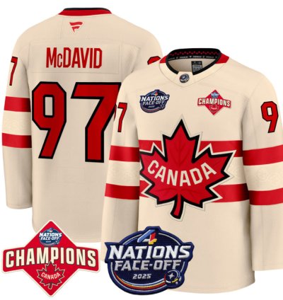 Mens Connor Mcdavid Jersey 97 Canada 4 Nations Face-off 2025 Champions Cream