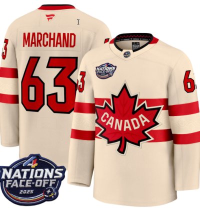 Mens Brad Marchand Jersey 63 Canada 4 Nations Face-off 2025 Stitched Cream