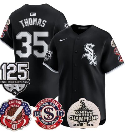 Frank Thomas Jersey 35 Chicago White Sox 125th Anniversary World Series Champions Black