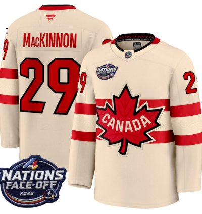 Mens Nathan Mackinnon Jersey 29 Canada 4 Nations Face-off 2025 Stitched Cream