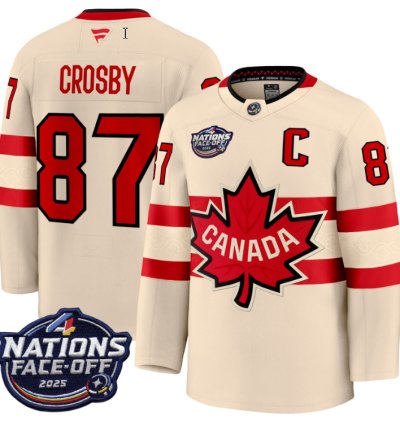 Mens Sidney Crosby Jersey 87 Canada 4 Nations Face-off 2025 Stitched Cream