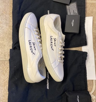Saint Laurent Court Classic Low Cream Canvas Size 10