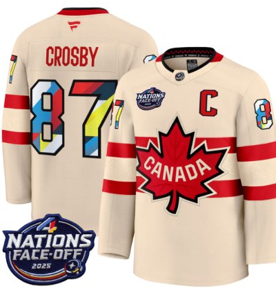 Mens Sidney Crosby Jersey 87 Canada 4 Nations Face-off 2025 V2 Stitched Cream