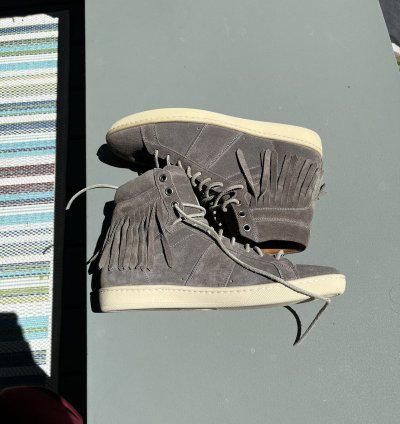 Saint Laurent Grey Fringe Suede Hi Top Sneakers