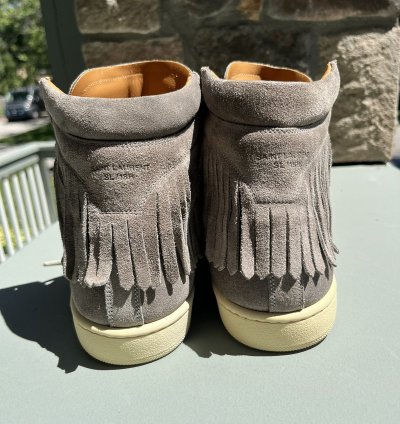 Saint Laurent Grey Fringe Suede Hi Top Sneakers