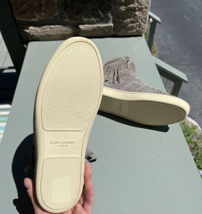 Saint Laurent Grey Fringe Suede Hi Top Sneakers