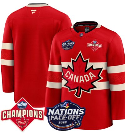 Mens Team Jersey Canada 4 Nations Face-off 2025 Champions Patch Stitched Red