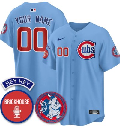 Custom Chicago Cubs Jersey Jack Brickhouse Hey Hey Patch Limited Stitched Light Blue