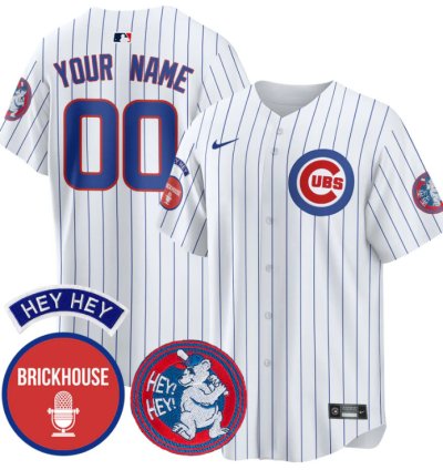 Custom Chicago Cubs Jersey Jack Brickhouse Hey Hey Patch Limited Stitched Pinstripe
