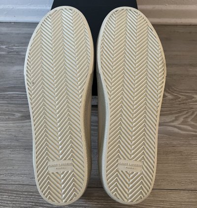 Saint Laurent Low Top Logo Canvas Sneaker Tan Cream Size 45
