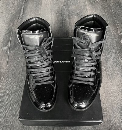 Saint Laurent Paris Patent Leather Black High Top Sneakers