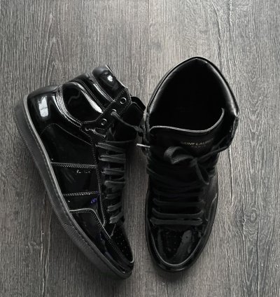 Saint Laurent Paris Patent Leather Black High Top Sneakers