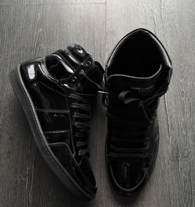 Saint Laurent Paris Patent Leather Black High Top Sneakers