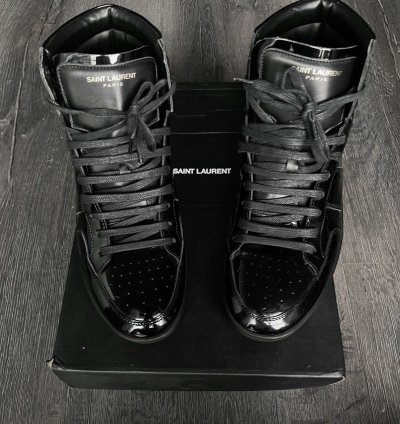 Saint Laurent Paris Patent Leather Black High Top Sneakers