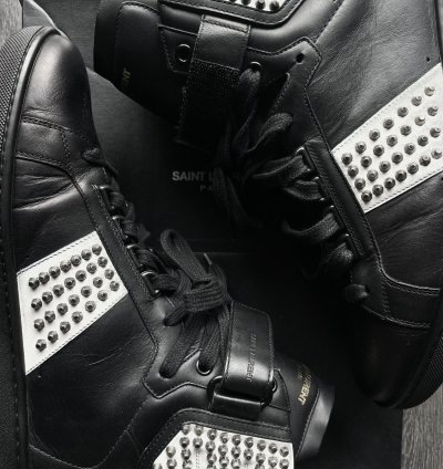 Saint Laurent Sl 14h Black Studded Strap By Hedi Slimane
