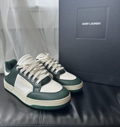 Saint Laurent Sl 61 Leather Low Top Sneakers White Green