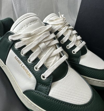 Saint Laurent Sl 61 Leather Low Top Sneakers White Green