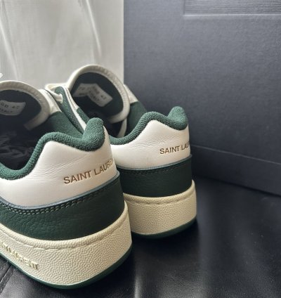 Saint Laurent Sl 61 Leather Low Top Sneakers White Green