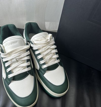 Saint Laurent Sl 61 Leather Low Top Sneakers White Green