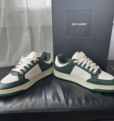 Saint Laurent Sl 61 Leather Low Top Sneakers White Green