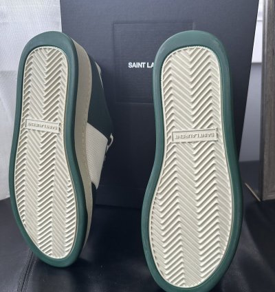 Saint Laurent Sl 61 Leather Low Top Sneakers White Green