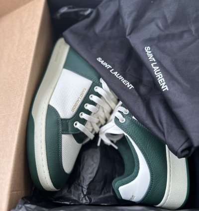 Saint Laurent Sl 61 Leather Low Top Sneakers White Green