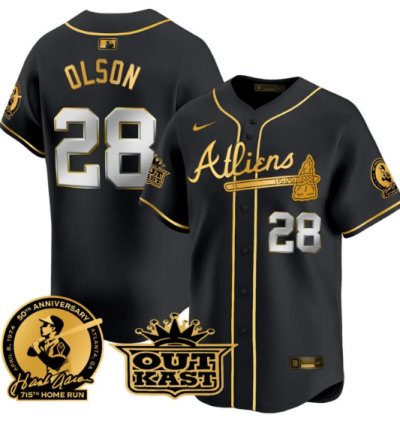 Matt Olson Jersey 28 Atlanta Braves Atliens Hank Aaron Patch Limited Stitched Black Gold