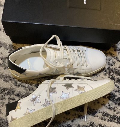 Saint Laurent Star Print Flat Leather Up Sneaker