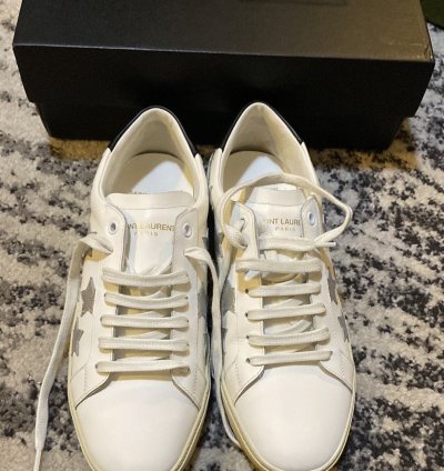 Saint Laurent Star Print Flat Leather Up Sneaker