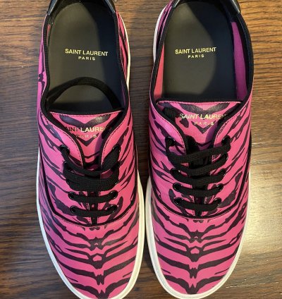 Saint Laurent Venice Low Leather Zebra Fushia Nero Size 44