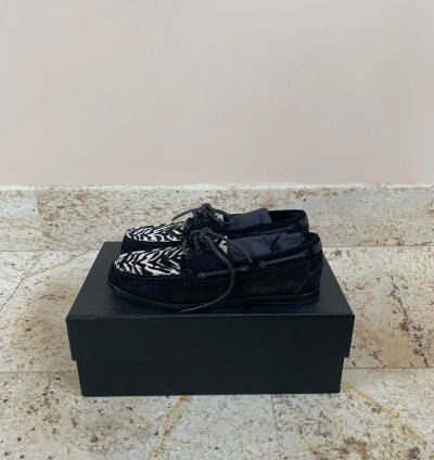 Suede Deck Loafers In Black With Zebra Color