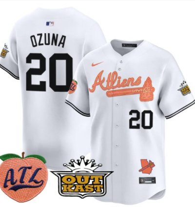 Marcell Ozuna Jersey 20 Atlanta Braves Atliens Peach Vapor Premier Limited Stitched White