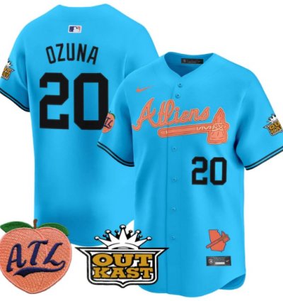 Marcell Ozuna Jersey 20 Atlanta Braves Atliens Peach Vapor Premier Limited Stitched Light Blue