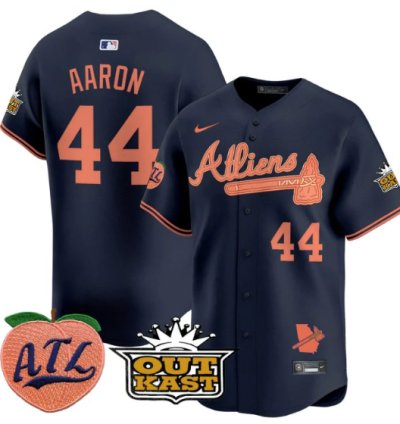 Hank Aaron Jersey 44 Atlanta Braves Atliens Peach Vapor Premier Limited Stitched