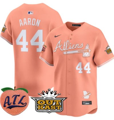 Hank Aaron Jersey 44 Atlanta Braves Atliens Peach Vapor Premier Limited Stitched Peach